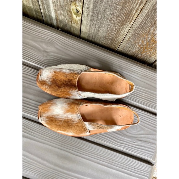 Sling back peep toe cow hair flat shoes - Picture 3 of 5